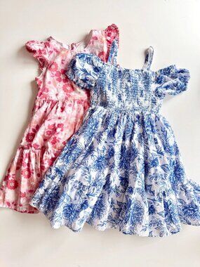 Lot of 2 Girls' J JOIE Floral Cotton Voile Ruffle A-Line Dresses, Size 7